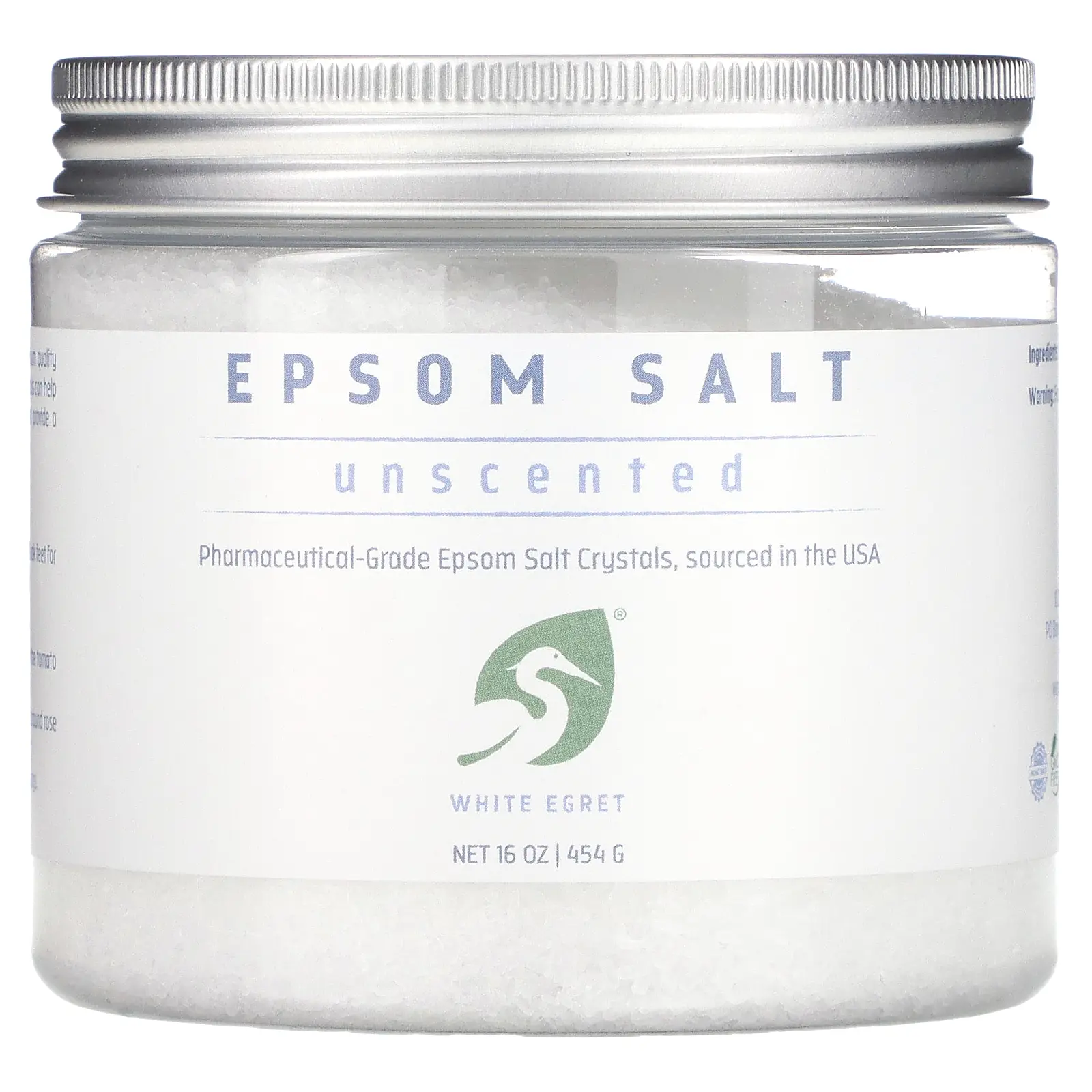 White Egret Personal Care Epsom Bath Salt, Unscented, 16 oz (454 g) White Egret Personal Care Epsom Bath Salt, Unscented, 16 oz (454 g)