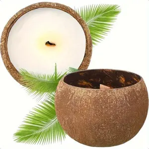 Coconut Bowl Candle – 14oz Premium Soy – Wood Wicked Coconut Scented Candle – Natural Coconut Shell – Eco Friendly – Ideal for Home and Beach Decor – Aromatherapy Candle