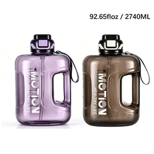 2Pcs 92.7oz/2740ml Large Capacity Water Jug with Straw & Carry Strap, Big Sports Water Bottle for Gym Camping Hiking Outdoor