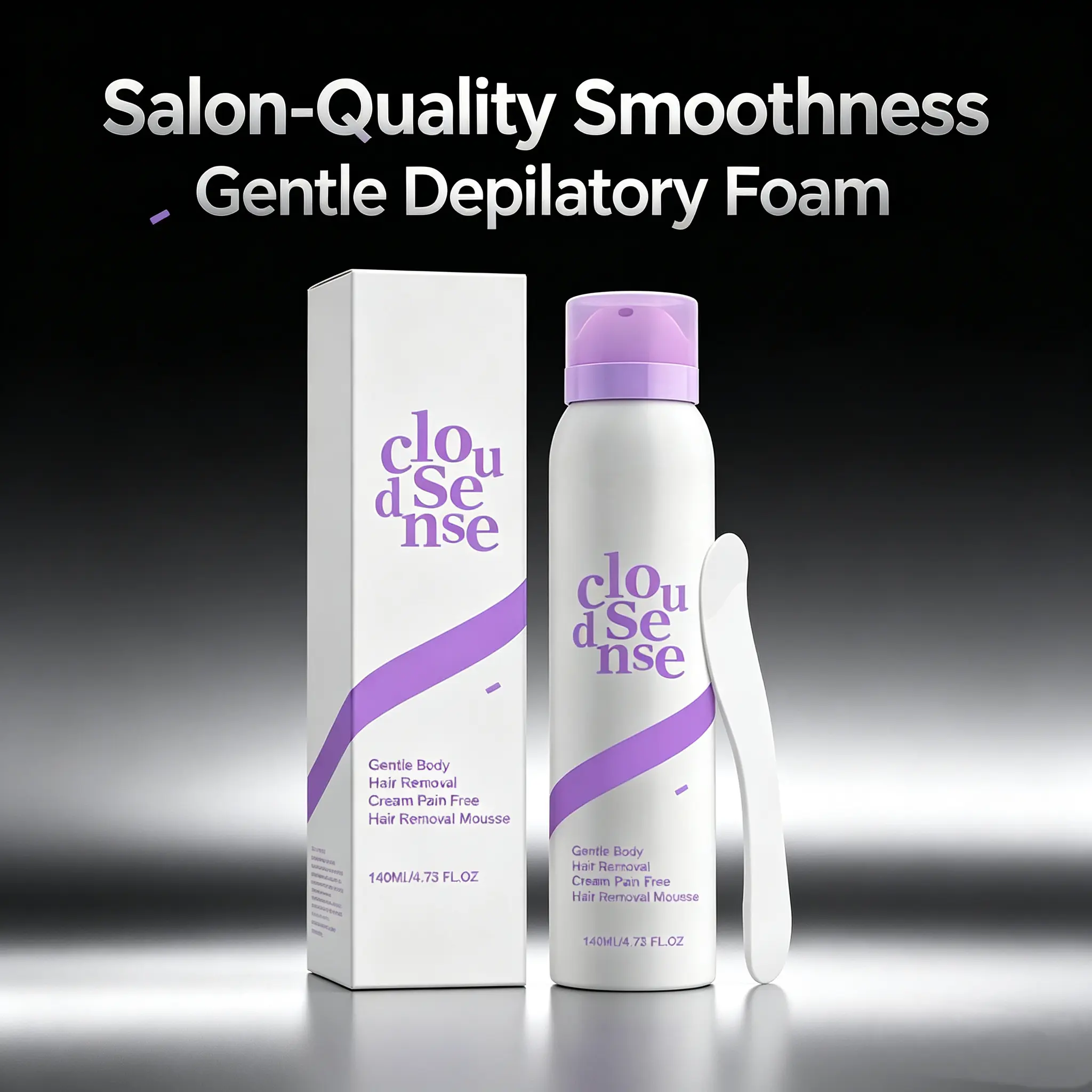 Cloudsense Luxury Painless Depilatory Mousse Spray for Sensitive Skin - Premium At-Home Salon-Grade Body Hair Remover Foam with Scraper, Gentle No-Irritation Body Care for Legs & Underarms