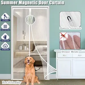 Summer White Magnetic Door Curtain Mosquito Proof Breathable Gauze Pet Friendly No Drilling Installation for Outdoor Balcony Courtyard Doors