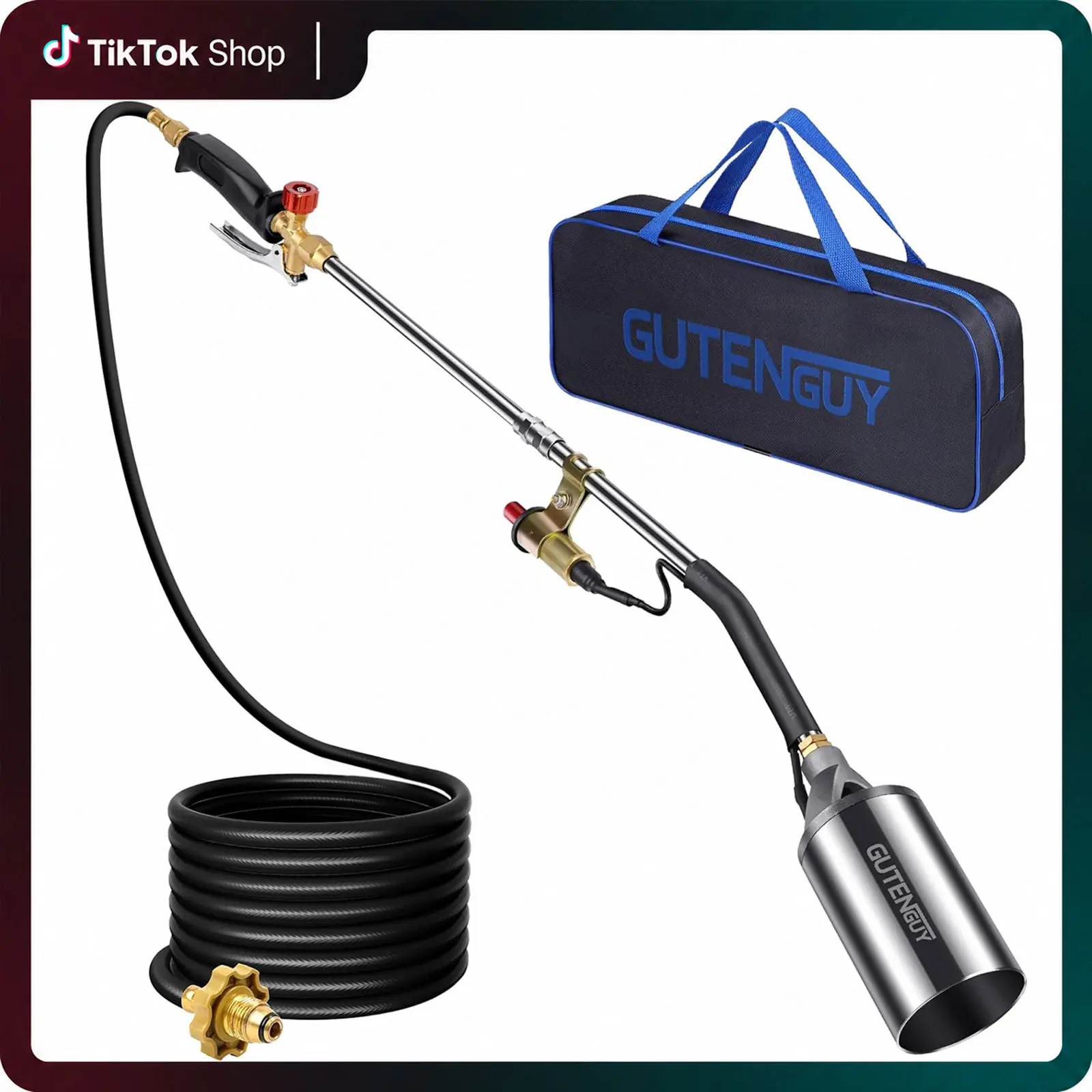 Portable Propane Torch Burner Weed Torch High Heat Output Blow Torch with 10FT Hose & Storage Bag for Garden Use Outdoorfun