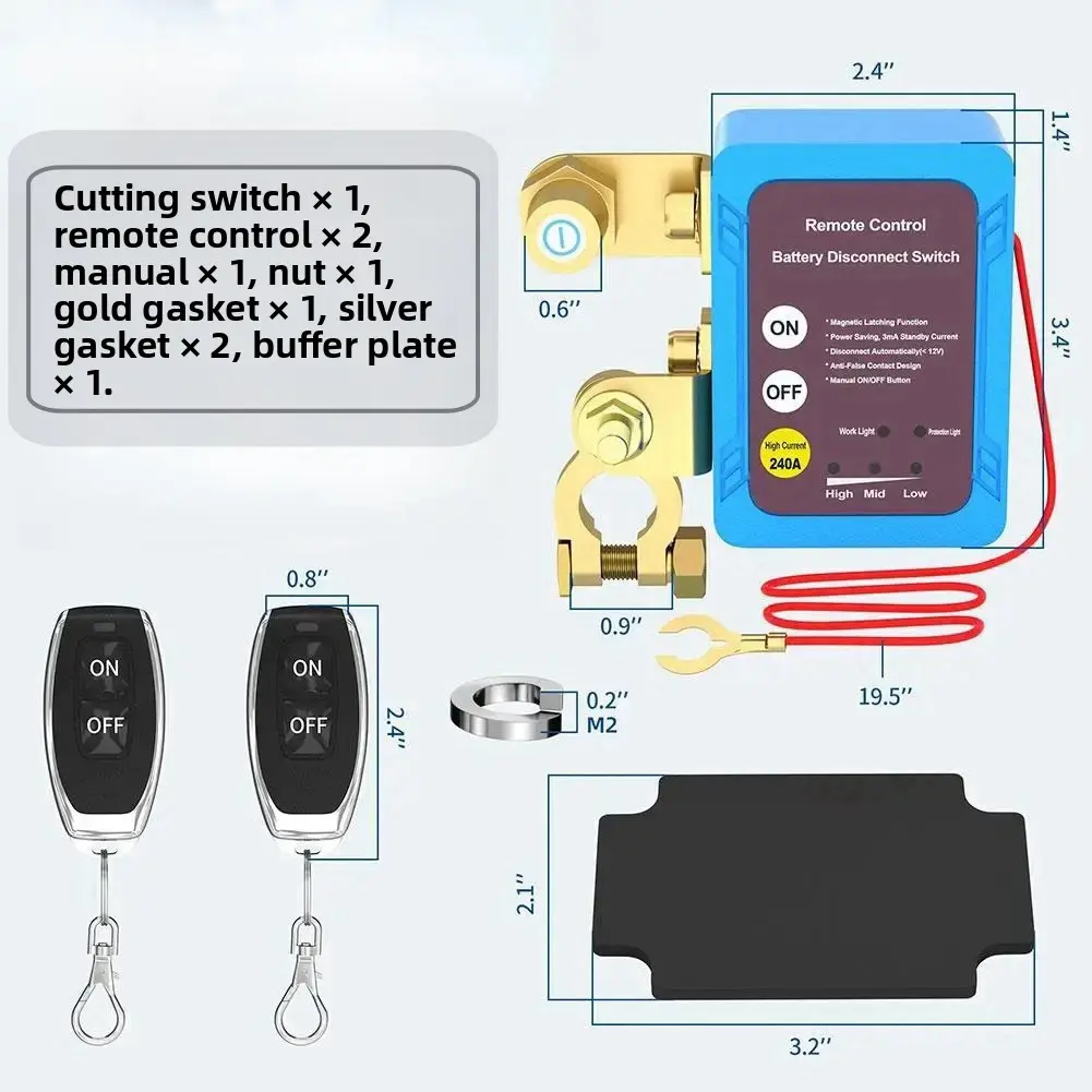 12V/24V Universal Heavy Duty Battery Disconnect Switch, 12v/24v Universal Compatibility, Smart Remote Control, High Current Power Isolation, Anti-Leakage Protection, Easy Installation & Wide Use for Trucks/SUVs, Engineering Vehicles
