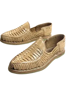 Men's Striped Rubber Sole Huarache - Plain Round Toe Slip On Summer Footwear - Genuine Leather Walking Shoes - Size Chart Available - MEX Made
