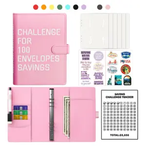 【Free Gift Included】100 Envelopes Money Saving Challenge - A5 Money Saver Budget Binder Book with Cash Envelopes and Numbers, 100-Days of Easy and Funny Ways to Save $5,050 Cash Envelope Challenge Binder, Pink