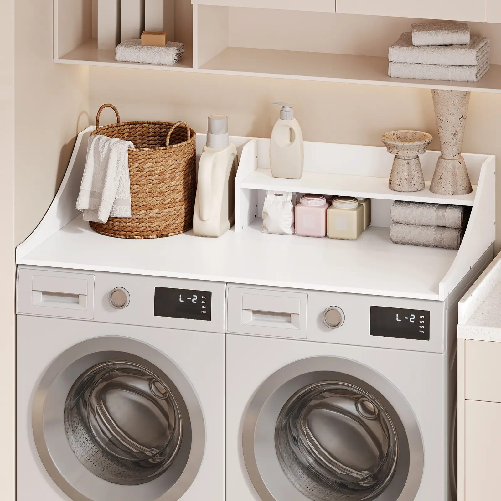 [Upgraded Version]Washer and Dryer Countertop, 54'' Laundry Shelf Organizer Wood Dryer Rack Countertop for Washer and Dryer, Brown