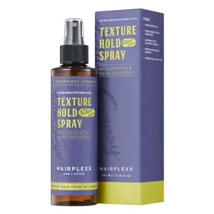 HAIRPLEXX Texture Hold Spray with Castor Oil & Grape Seed Extract | Hard Hold Styling Spray with Shine | Lightweight Formula – Adds Texture, Volume & UV Protection – 6.76 oz