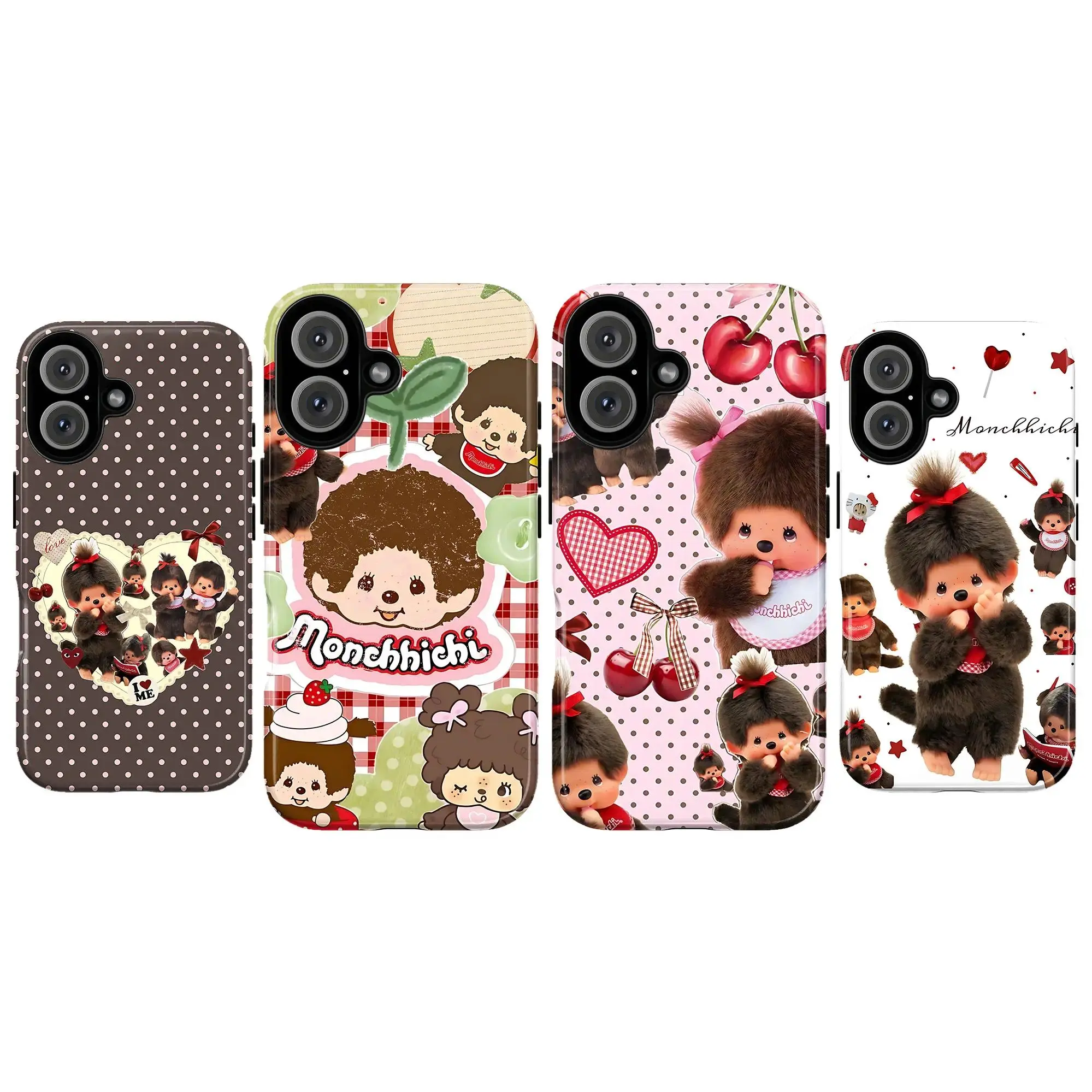 Monchhichi Retro Kawaii Smartphone Casing - Cute Cartoon Polka Dot Handheld Cellphone Case, Compatible with iPhone 17/16/15/14/13/12/11 Pro Max/Plus & Samsung Galaxy S23FE/22/23/24/25 Devices, Protection