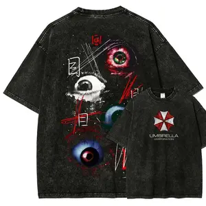 Men's Resident Evil Distressed Washed Cotton Short-Sleeve Crewneck T-Shirt, Casual Everyday Tops, Festive Menswear Item-51
