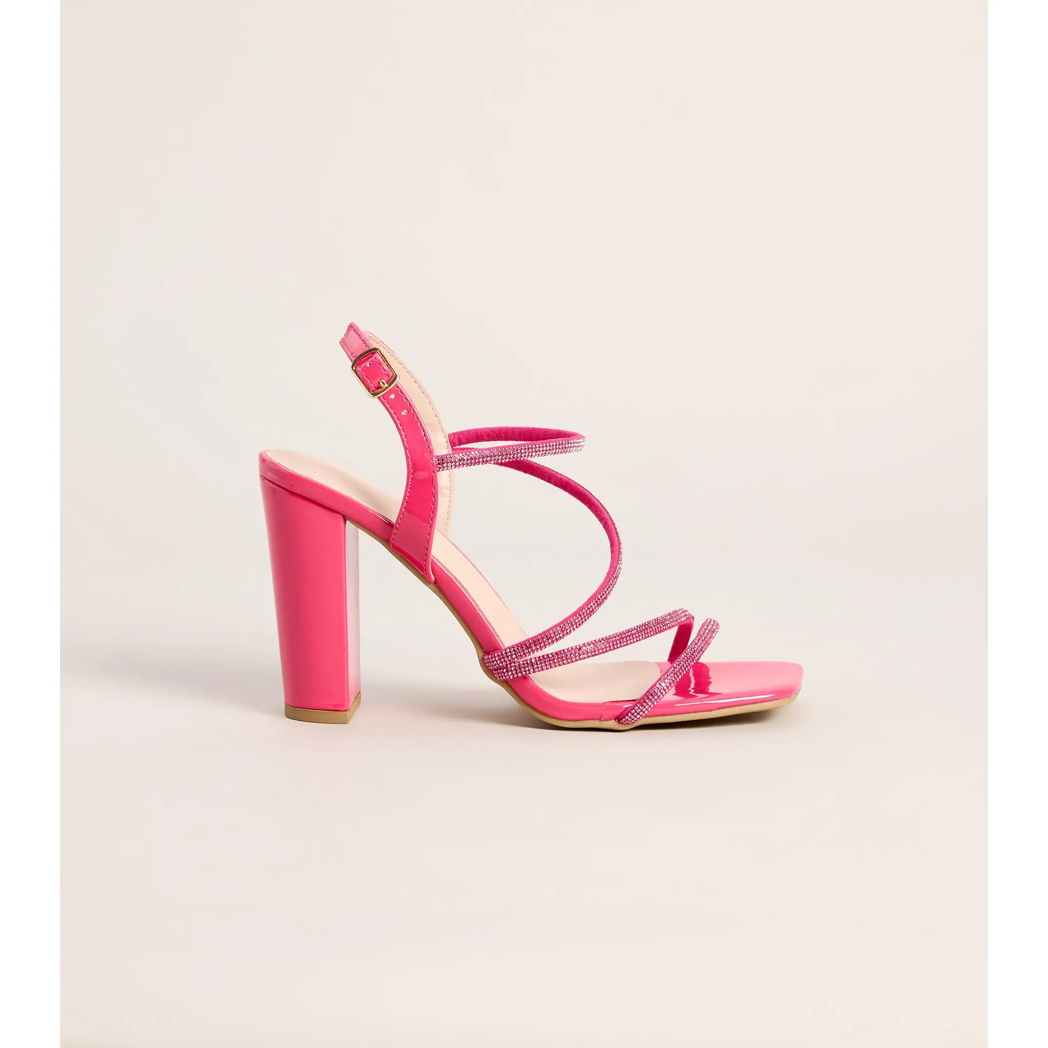 Glam Strut Rhinestone Strappy Block Heels
