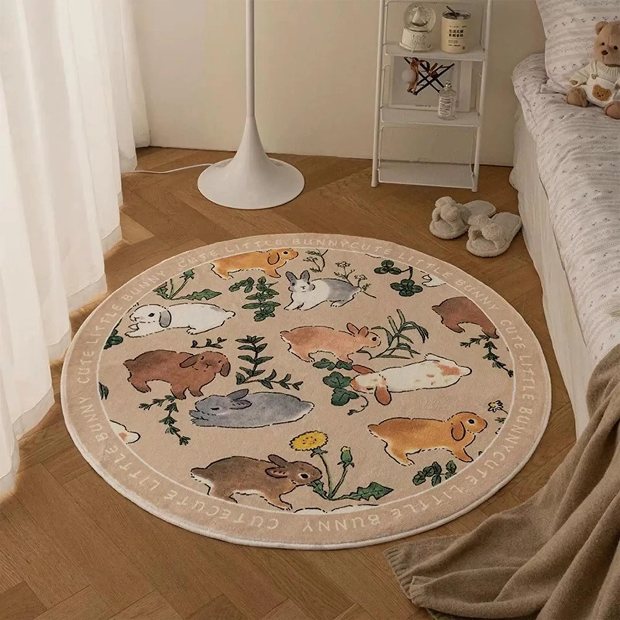 Cute Cartoon Rabbit Pattern Animal Printed Room Decor Round Rug, Non-slip Super Soft Floor Mat, Room Accessories, Decorative Area Rug Carpet for Home Living Room Bedroom, Home Decor, Living Room Rug