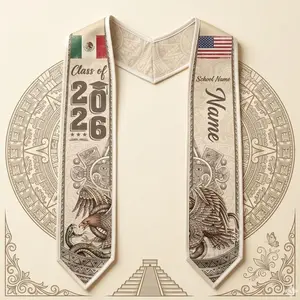 Custom Mexican USA Flag Graduation Stole – Eagle Graduation Sash for Class of 2026