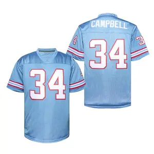 Men's Football Jersey #34 Blue Mesh Breathable Slightly Elastic Polyester Quick-Drying Sports Leisure Outfit Short Sleeve Crew Neck