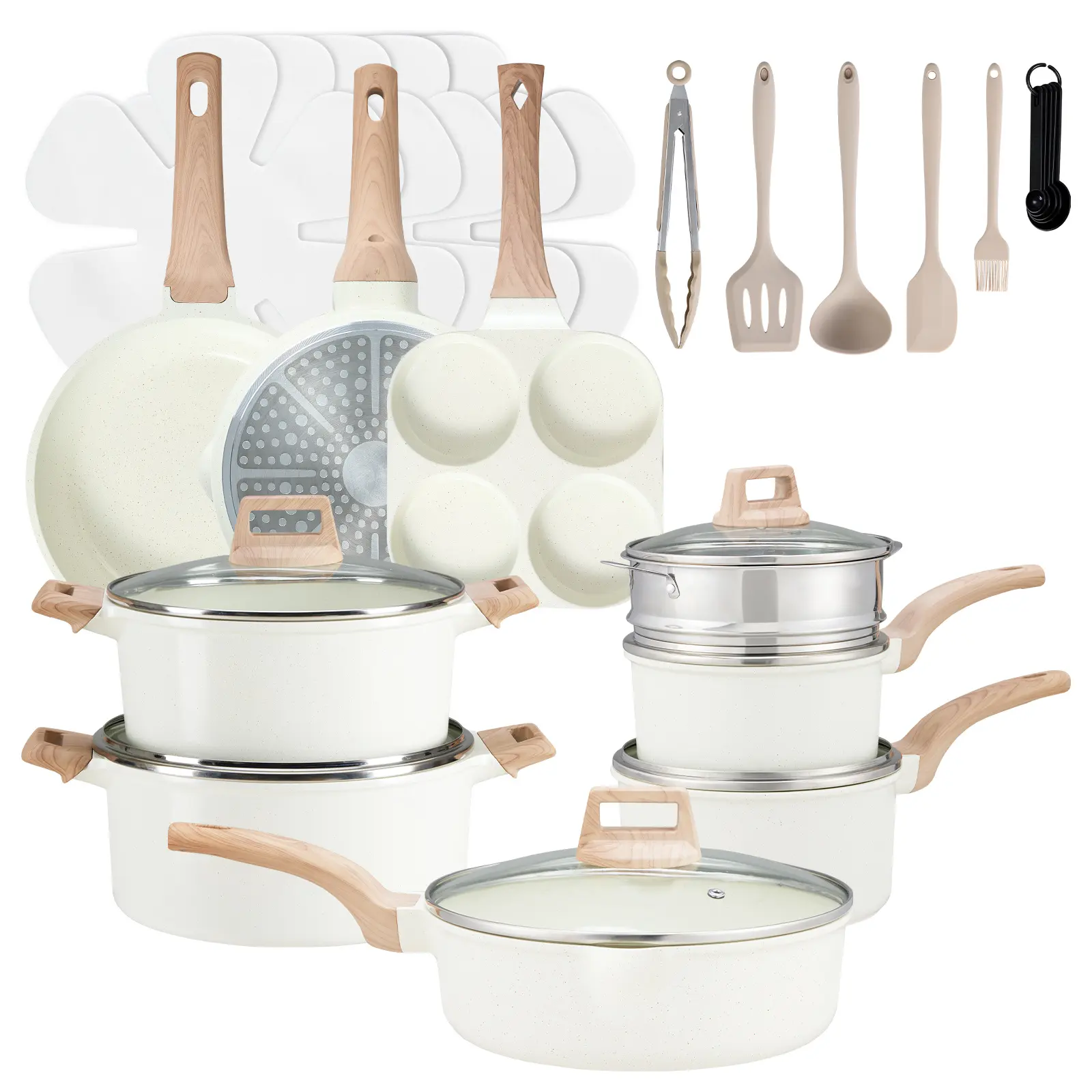25pcs Pots and Pans Set, Nonstick Cookware Sets, Induction Kitchen Cooking Set, Durable, Easy Food Release, Fast & Even Heating, with Frying Pan