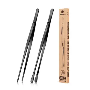 2 Pcs Kitchen Tweezers Fine Tweezer Tongs, Stainless Steel Professional Long Cooking Tweezers for BBQ, Repairing and Serving Set girly kitchenware Utensils Barbecue