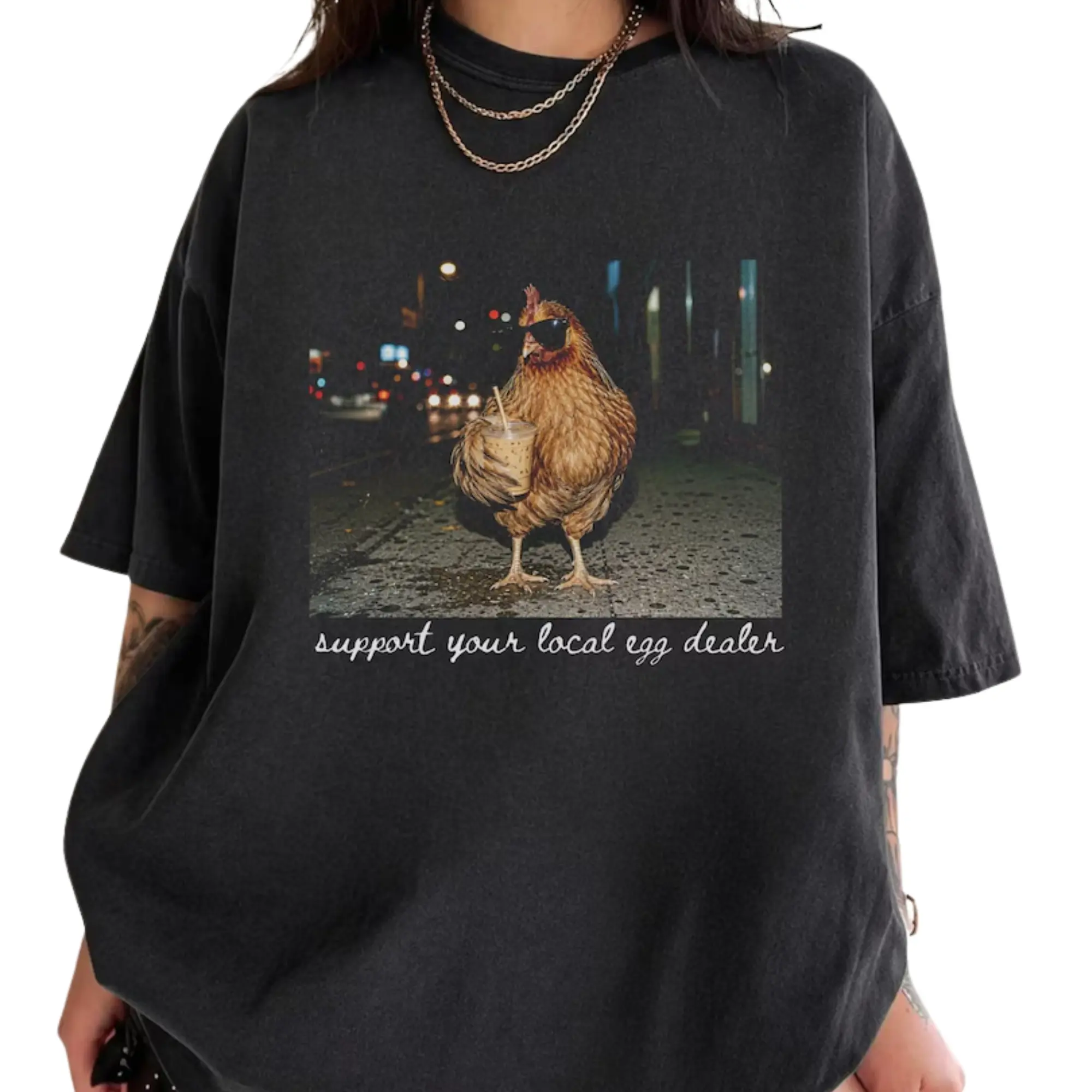 Chicken Drinking Iced Coffee Vintage Shirt, Funny Chicken Shirt for Women, Support Your Local Egg Dealer T-shirt, Gift for Farmer Mom