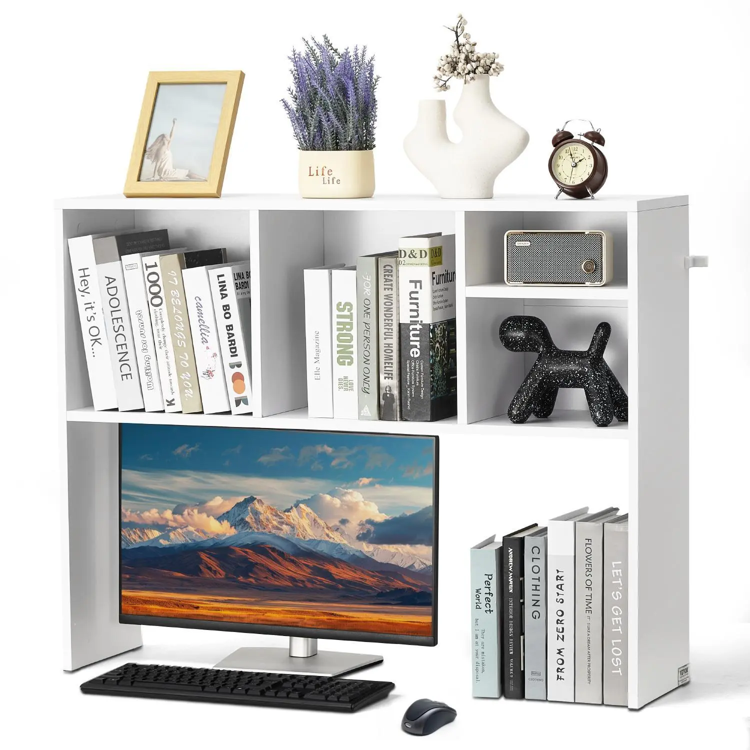 【SummerFinds】VEVOR White 1-Tier Desktop Bookshelf - Space-Saving Office Organizer with Smooth Surface, Stable Computer Storage, Home Storage Organization Solution