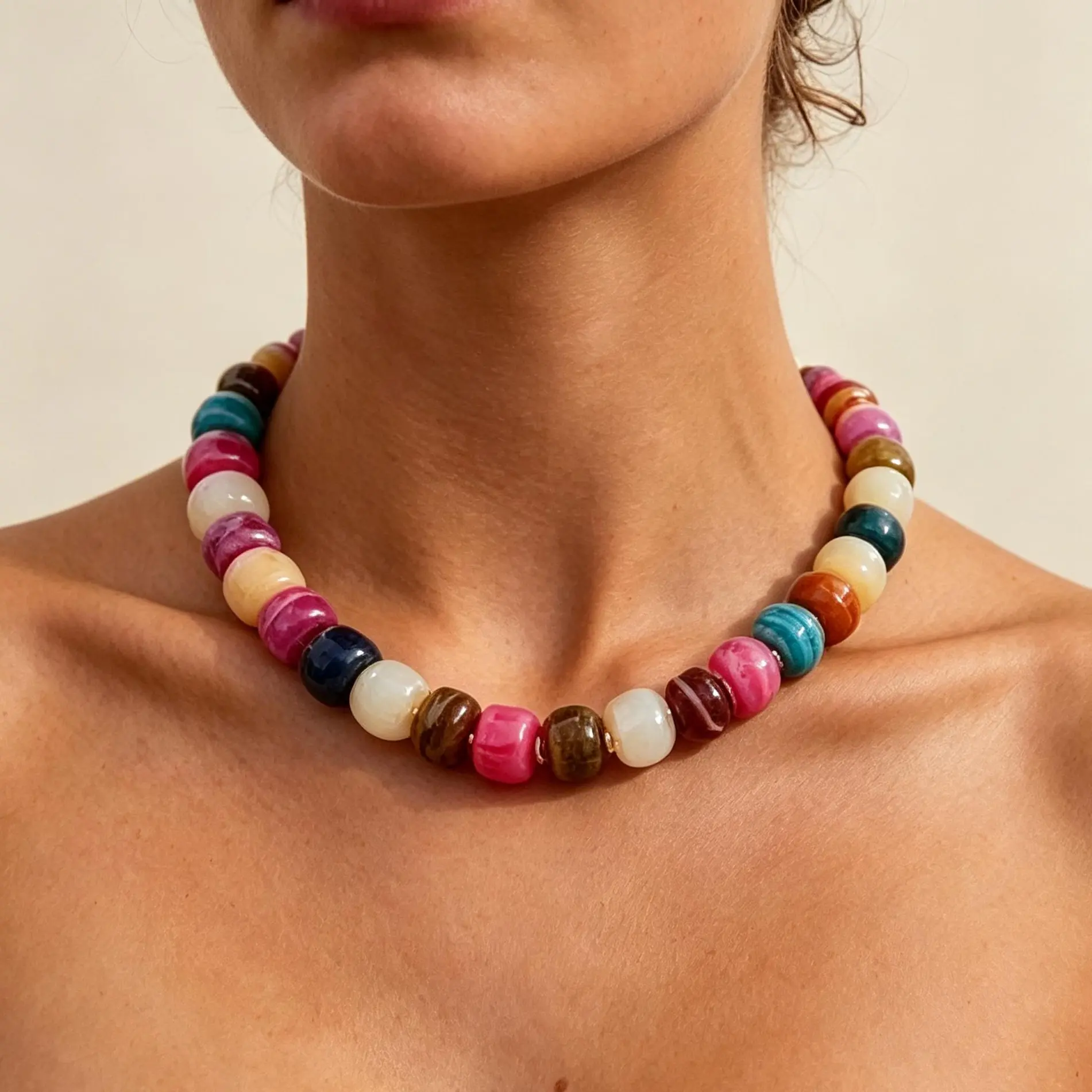 Tasiso Beaded Chocker Necklace Set for Women, 4-Piece Handcrafted Boho Jewelry with Vibrant Marbled & Gold Accents, Adjustable & Lightweight for Year-Round Wear, Beaded Necklaces, Statement, Mother’s Day, All Age Groups