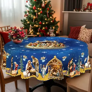 XEXSIN Christmas Decor Tablecloth with Jesus' Birth Scene, Biblical Birth Of Jesus Tablecloth, Holiday Party Decoration Tablecloth, Christmas Outdoor Decor Kitchen Accessories, Round Table Cloth, Table Cloth Rectangle Table, Table Cover Gift For Friends