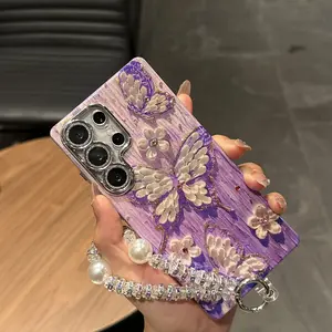 Purple butterfly phone case suitable For  S25/ S24/S23/S22 S24+/S23+/S22 phone Case Lens bracket-hlk11