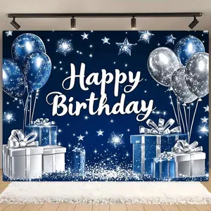 Happy Birthday Balloon Pattern Backdrop, 1 Count Birthday Party Banner, Photo Props Background Cloth, Indoor and Outdoor Decoration Supplies, Ornaments, Birthday Party Decorations