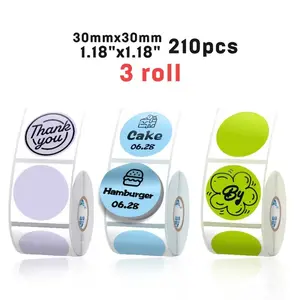 3 Rolls 30x30mm Round Thermal Label Printer Film, Self Adhesive Stickers, Sticker Pack, Ideal for Birthday and Christmas Gift Stickers, Compatible with Phomemo M110/m120/m221/p50