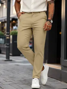 Men's Casual Business Pants, Lightweight Plain Straight Leg Long Trousers, Versatile Office Wear, Stylish Men's Clothing for Daily Use