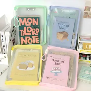 A4 Light Color Handheld File Bag, High Aesthetic Book Carrying Bag, Transparent Design Zipper Document Storage Pouch for School & Office Use, Office Supplies