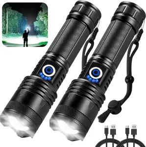 2 Pack High Power Waterproof Rechargeable Flashlight Multifunctional Outdoor Camping Torch Light Portable Emergency Survival Handheld Lamp
