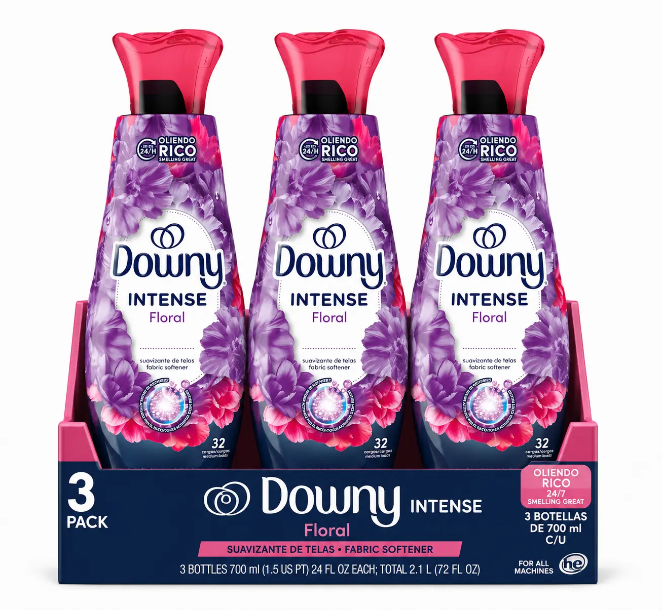 Downy Intense Floral Liquid Fabric Softener, 3 Pack, 24 fl oz Bottles, Long-Lasting Floral Freshness