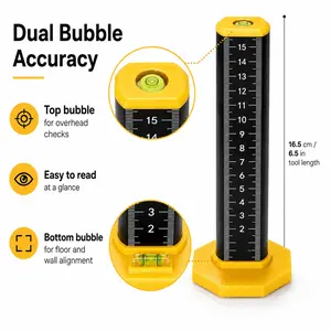 15cm/6in Magnetic Equal Height Ruler Leveling Tool, Precision Tile Height Gauge with Bubble Level & Strong Magnetic Base, Vertical Horizontal Measuring Marker for Ceiling Keel, Floor Wall Tile Installation, Woodworking Masonry DIY