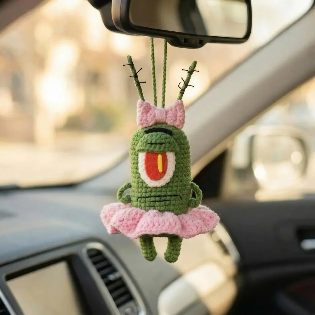 Handmade Plankton In Tutu Crochet Car Hanging, Funny Mirror Decor