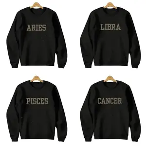 Minimalist Zodiac T-Shirt or Sweatshirt – Black Color, Astrology Sign Crewneck for Women & Men, Aries Libra Pisces Cancer Black Pullover Sweater Birthday Gift - HARSIN