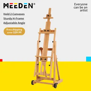 MEEDEN Versatile Studio H-Frame Easel - All Media Adjustable Beech Wood Studio Easel, Painting Floor Easel Stand, Movable and Tilting Flat Available, Holds Canvas Art up to 77" springtok