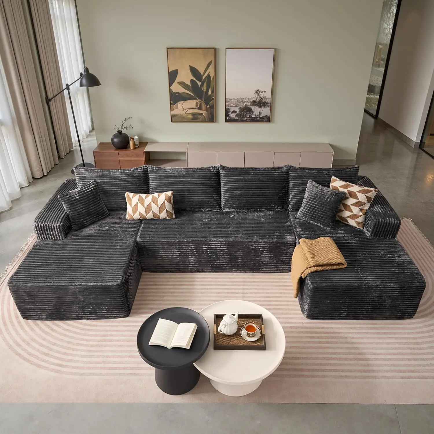 Sectional Sofa, U-Shaped Plush Convertible Modular Cloud Couch with Deep Seat Chaise Lounge & Loveseat, Boneless Sectional Couches for Indoor Living Room, No Assembly Required tiktokshopspringglowup soft， boneless upholster couch， furniture