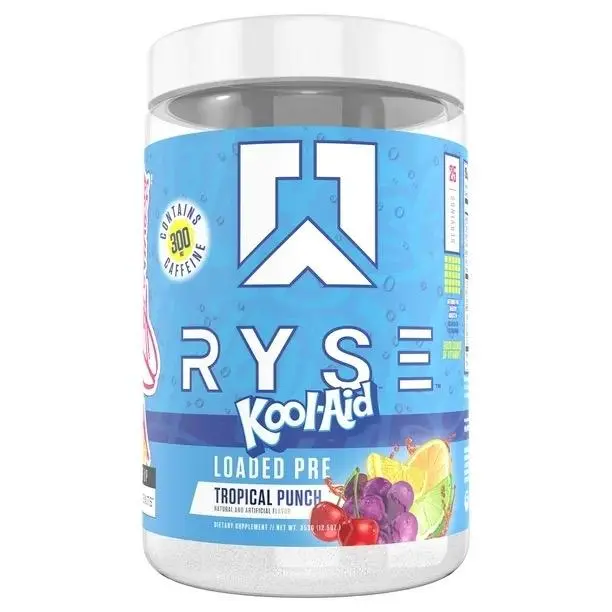 RYSE x Kool-Aid Loaded Pre-Workout Powder Supplement for US Adults, Tropical Punch Flavor, 25 Servings (1 Month Supply), 300mg Caffeine to Energize Your Workout, Edible, Fitness, Jar