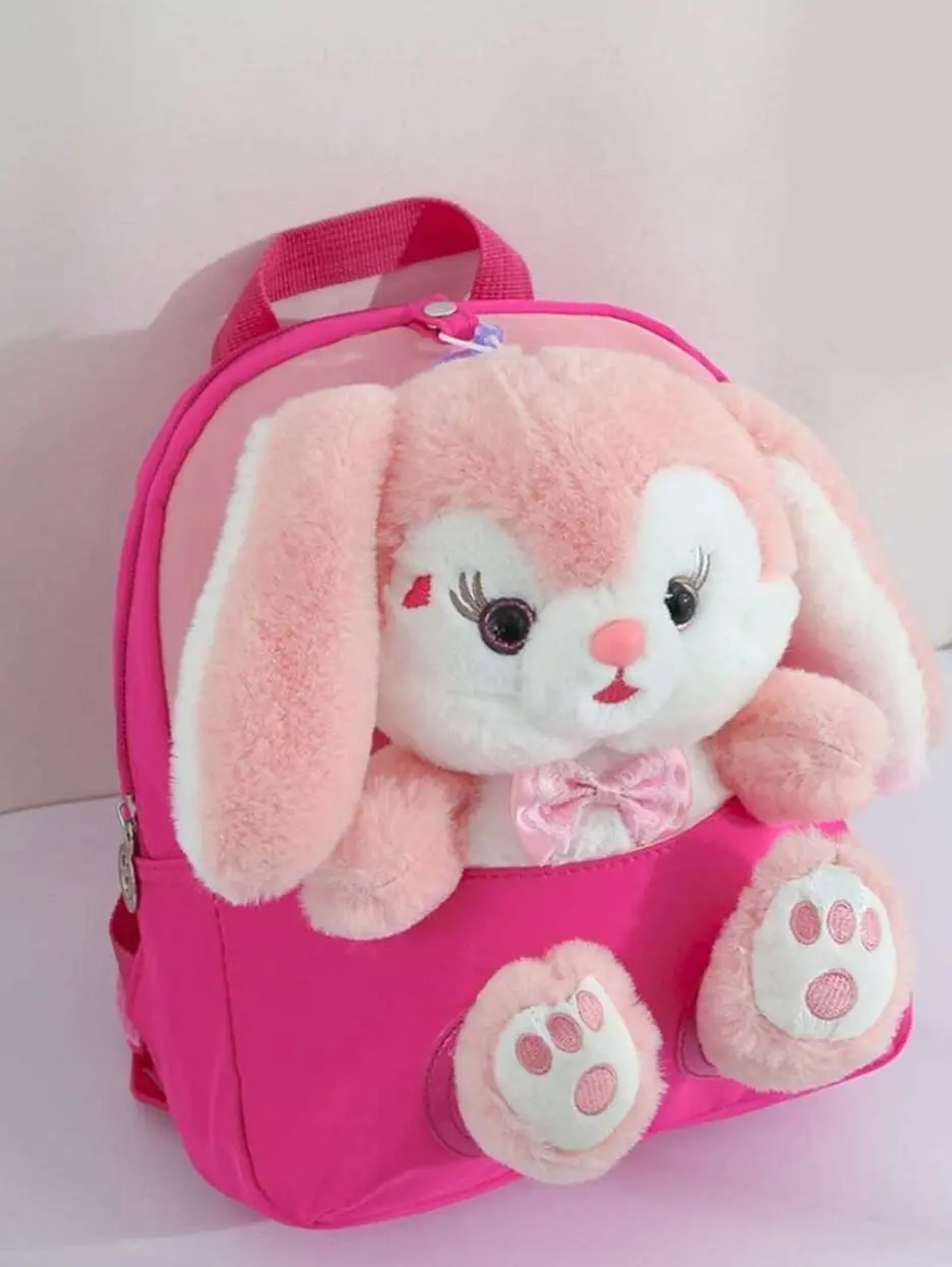 Children's Cute Rabbit Cartoon Plush Backpack, Girls Lightweight School Bookbag with Zipper, Adjustable Straps, Medium Capacity for School & Travel