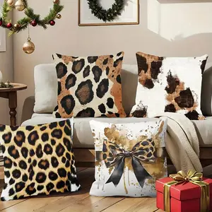 Leopard Print Cushion Cover, 4 Counts/set Modern Throw Pillow Cover, Household Decoration Supplies for Home Living Room Sofa Couch