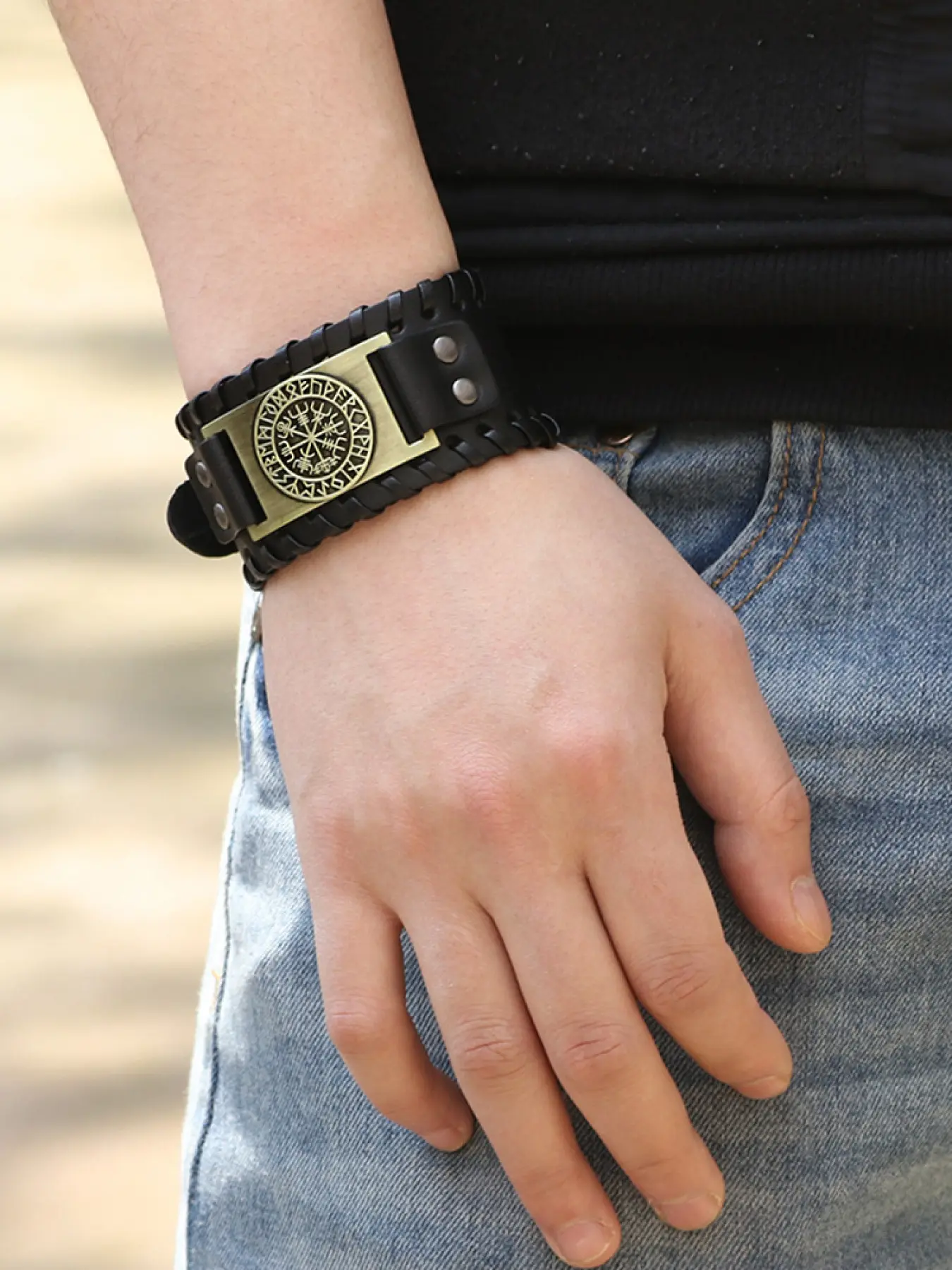 Pirate Vintage Viking Compass Leather High Quality Bracelet - Punk - Style Braided Wide Bangle, Trendy Personalized Niche Jewelry for Men & Women