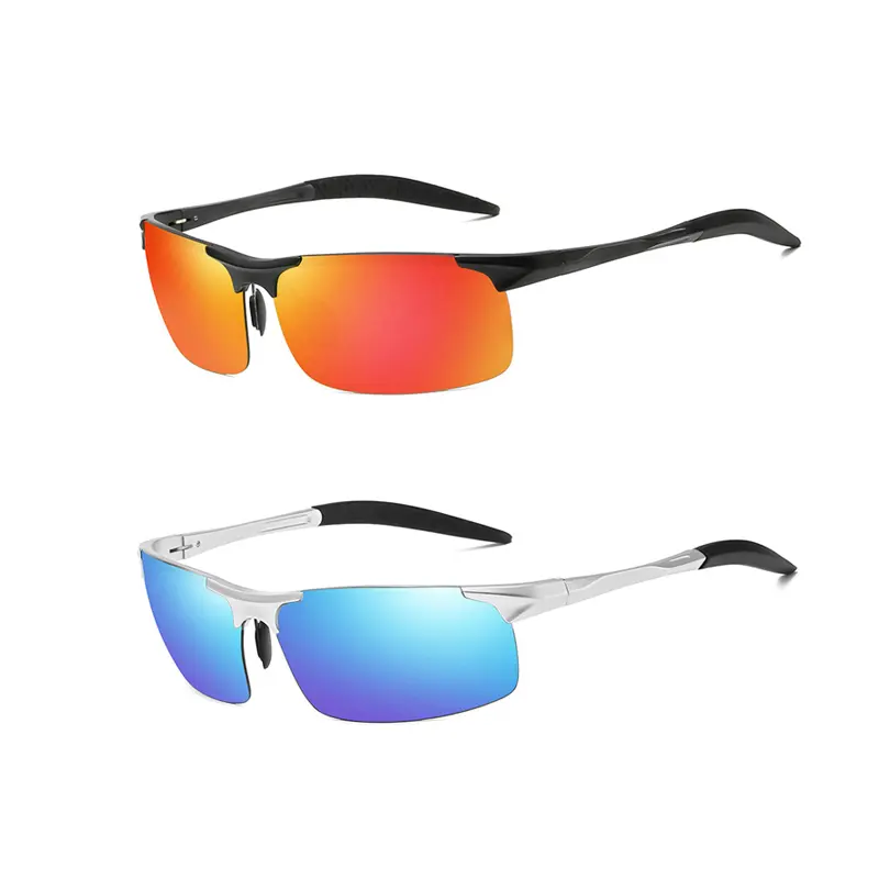 Men's Unisex 2-Pack Rectangular Lightweight Sunglasses - Semi-Rimless Aluminum Alloy Frame, Polarized TAC UV Protection Lenses, Anti-Glare for Driving/Fishing, True Color Vision Sun Protective Eyewear
