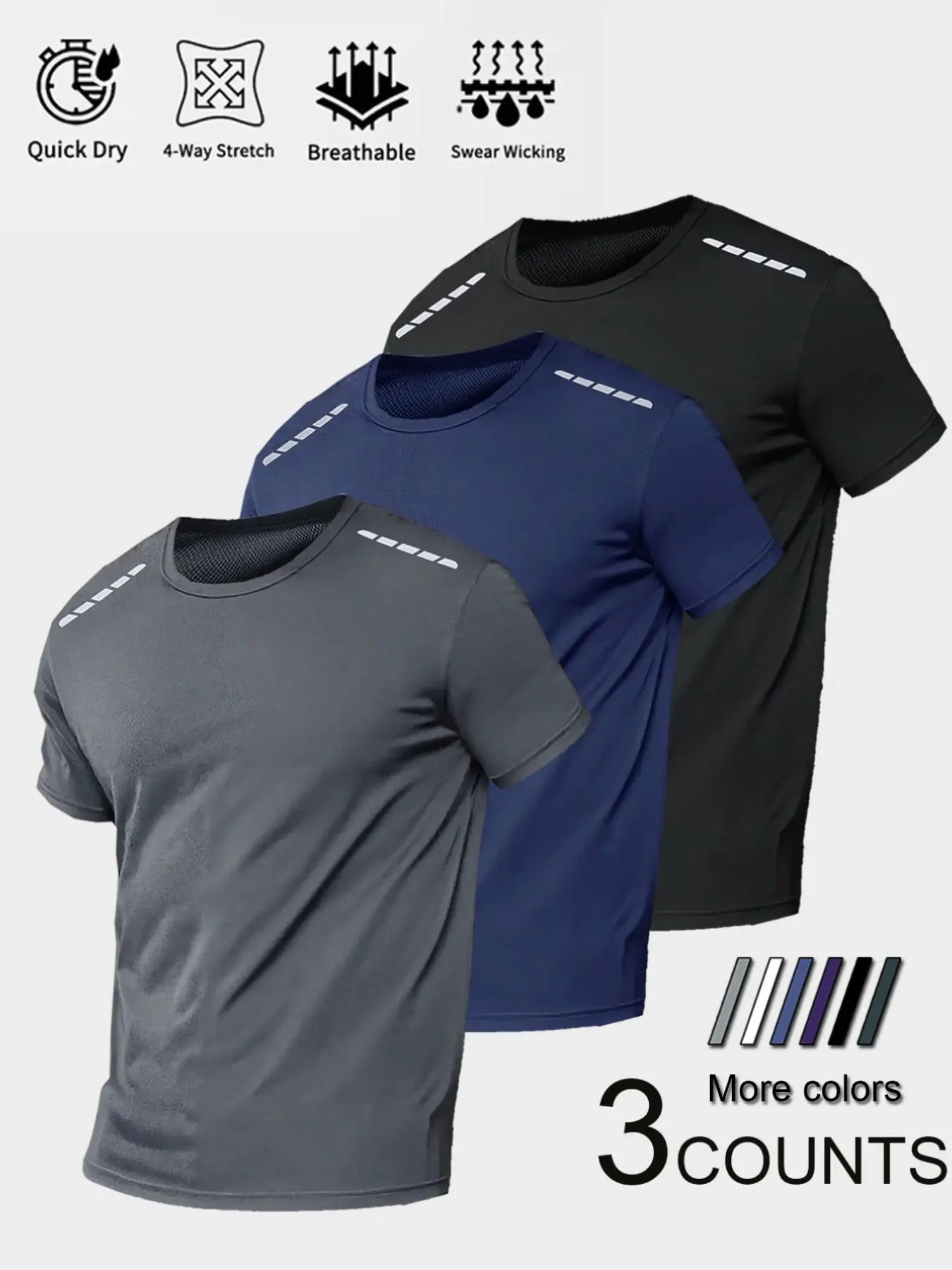 Men's Moisture-Wicking Breathable Short Sleeve Summer Running Shirt, Quick-Dry T-Shirt for Nighttime Exercise, Casual Fitted Athletic Top, Fitness Sport Top