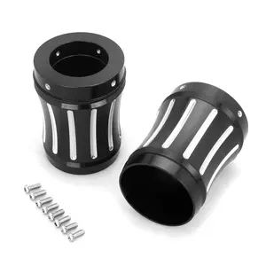 4” Gauge Style Muffler End Caps Black Aluminum for Harley Touring 1986–2016 Rinehart Slip-On