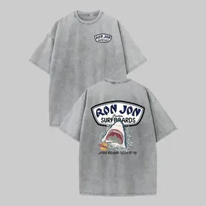 Unisex Ron Jon Surfboards Shark Graphic Washed Tee | 100% Premium Cotton Oversized Relaxed Fit Shirt | Y2K Casual Streetwear & Retro Beach Surf Aesthetic Top | Summer Vacation Gift Mens Clothing