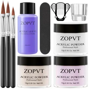 Zopvt Acrylic Powder Set, 3 Colors Crystal Art Nail Kit with Tools, Beginner Friendly Manicure Starter Kit, Perfect for Home Use, Acrylic Nail Extensions