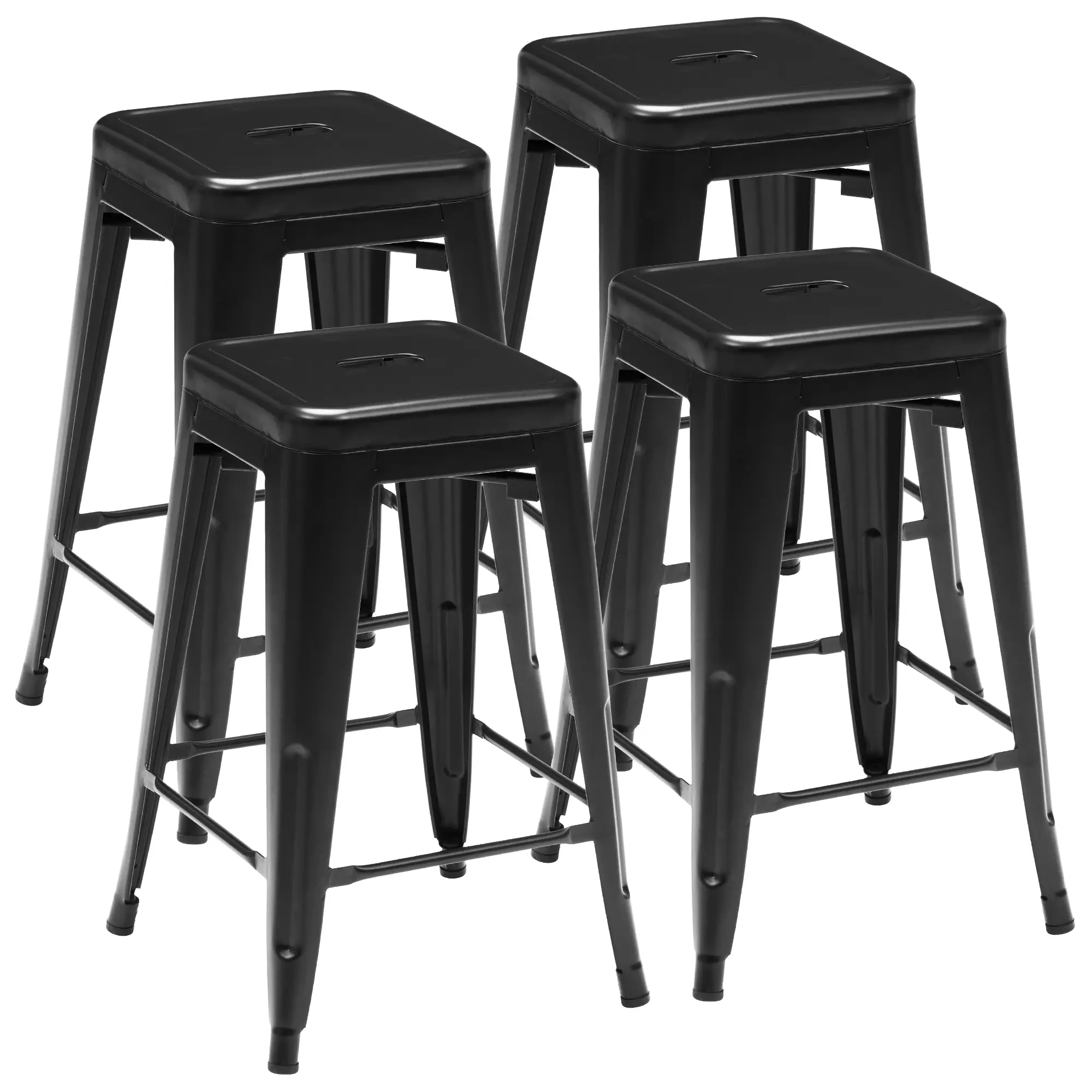 Outdoor Metal Bar Stools Set of 4, 24" Stackable Rust-Resistant Counter Height Bar Chairs for Patio, Restaurant, Café, Garden & Indoor Use – Black or Blue