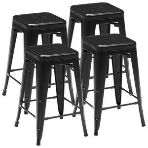 Outdoor Metal Bar Stools Set of 4, 24" Stackable Rust-Resistant Counter Height Bar Chairs for Patio, Restaurant, Café, Garden & Indoor Use – Black or Blue