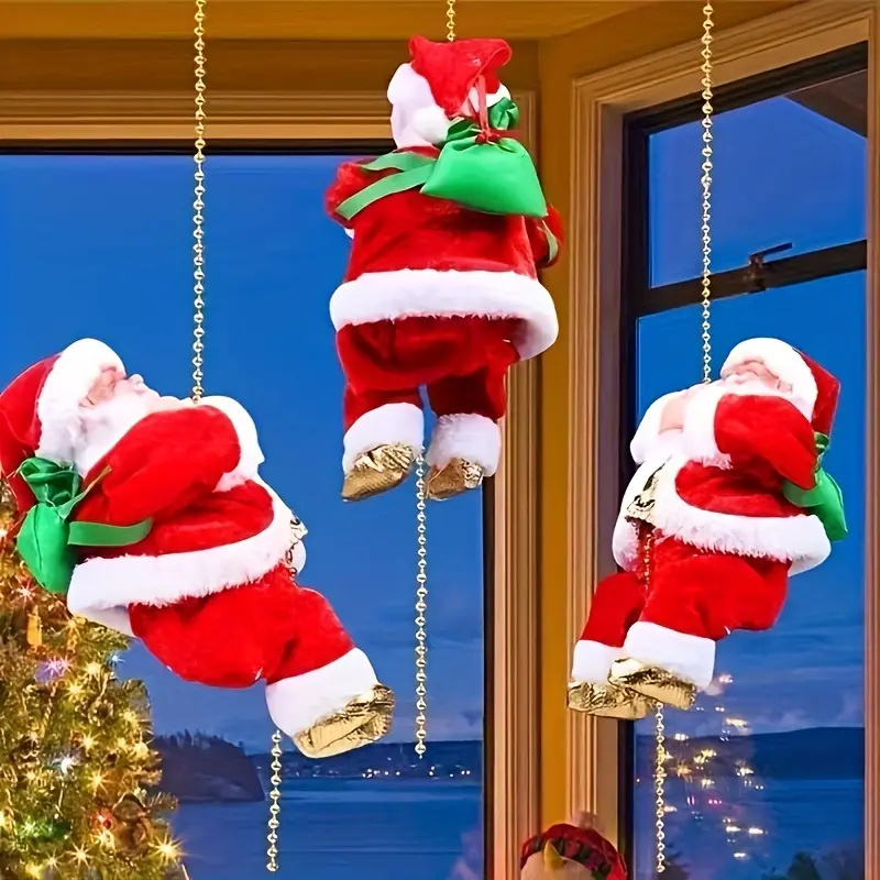 1-Pack Battery-Operated Christmas Grandpa Ornament - Ladder-Shape, Rope-Climbing Beads Creative Doll Toy, Durable Plastic Body Home Decoration, Unisex Christmas Gift for New Year & Party (AA Batteries Not Included)