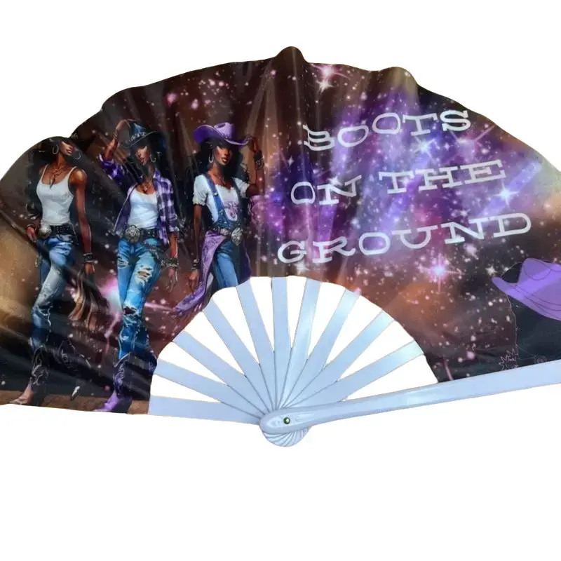 Custom Clack Fan - Decorative Hand Fan with "BOOTS ON THE GROUND" Design, Featuring Graphic Print, Ideal for Home Decor