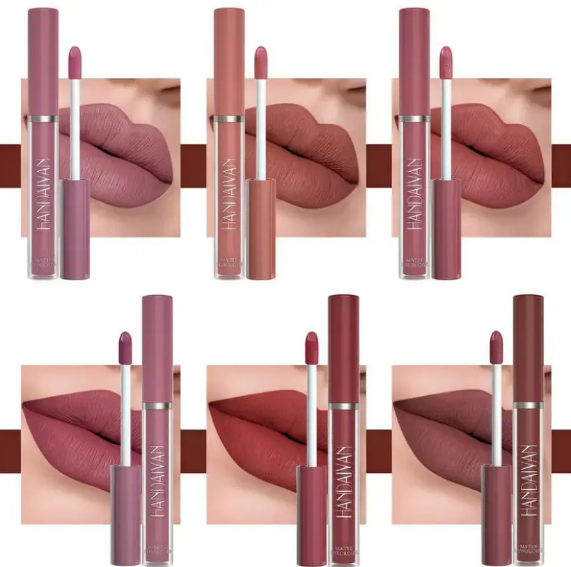 HANDAIYAN 6-Count Matte Liquid Lipstick Wax Base Lip Kit Sets - Long-Lasting, High-Pigmented Nude Lip Color, Waterproof, Non-Stick Cup Multi-Pack for Women's Makeup Gift