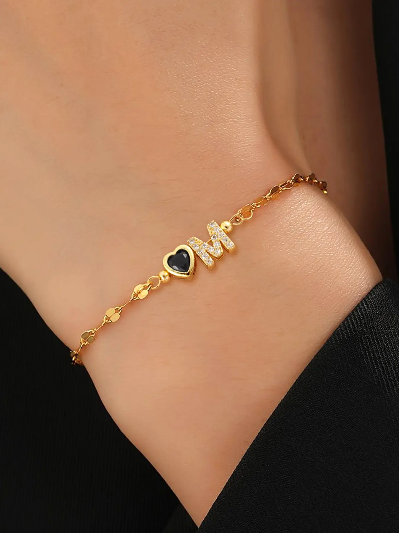 Women's Stainless Steel Letter Initial Bracelet, Fashionable Bracelet, Dainty Heart Zirconia, Zirconia Heart Charm, Casual Fashion Jewelry Accessories for All Seasons